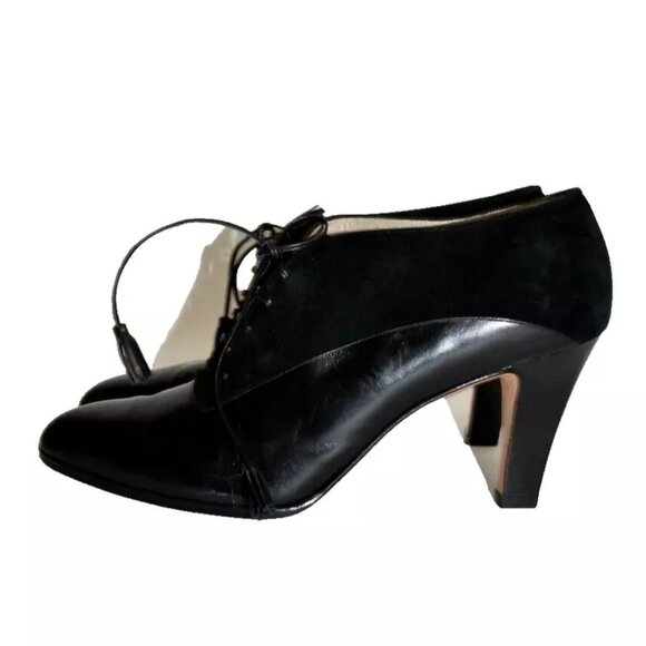 $650 SALVATORE FERRAGAMO SUEDE LEATHER LACE UP BOOTIE HEEL BLACK 11 B (SE38) - Picture 4 of 8